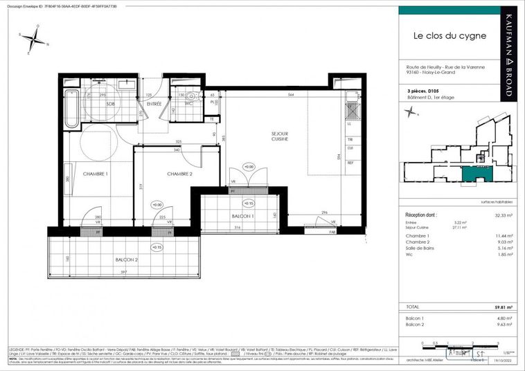 Appartement a louer noisy-le-grand - 3 pièce(s) - 60 m2 - Surfyn