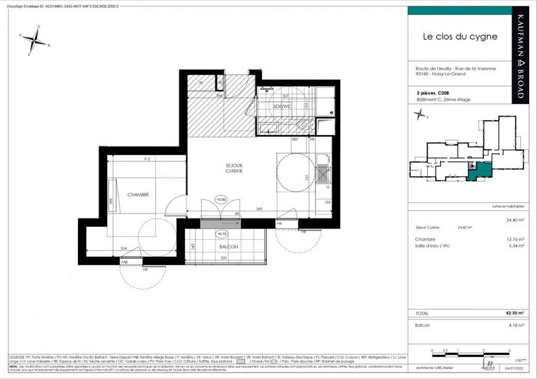 Appartement a louer noisy-le-grand - 2 pièce(s) - 42 m2 - Surfyn