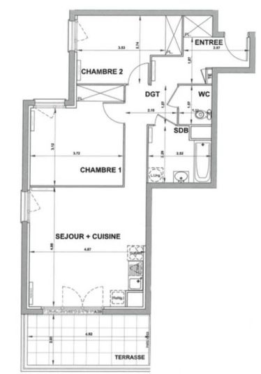 Appartement a louer  - 3 pièce(s) - 64 m2 - Surfyn